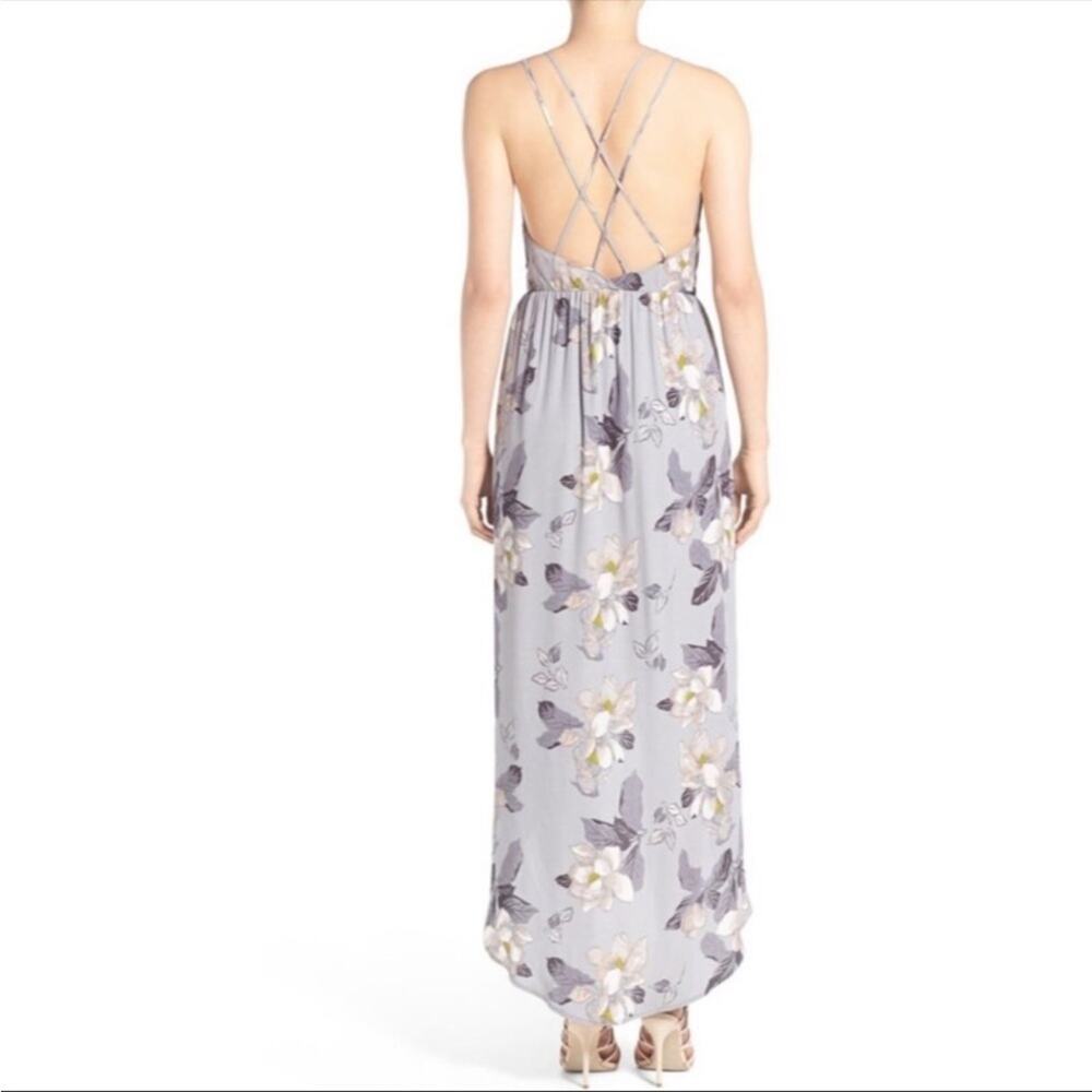ASTR Womens Surplice gray floral maxi dress with ruffles viscose size small